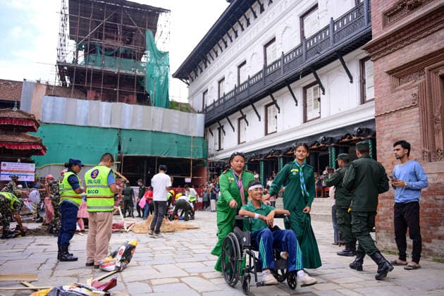 June 28, 2026, Kathmandu, Bagmati, Nepal: KATHMANDU, NEPAL Ã¢â‚¬ 28 JUNE 2026: Personnel from the Nepal Army, Nepal Police, Nepal Traffic Police, Armed Police Force (APF), Kathmandu Metropolitan City, Nepal Scouts, and the Nepal Red Cross Society participate in a joint multi-agency disaster response simulation exercise at Hanuman Dhoka Durbar Square in Kathmandu, Nepal, on June 28, 2026. The exercise included coordinated demonstrations of earthquake and fire emergency response, urban search and rescue, casualty evacuation, firefighting, first aid, and other disaster management operations aimed at strengthening inter-agency preparedness and public awareness. Kathmandu Nepal - ZUMAs330 20260628_zsp_s330_007 Copyright: xSafalxPrakashxShresthax