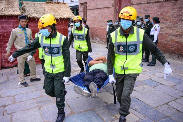 Disaster Response Exercise Conducted At Hanuman Dhoka, Kathmandu Personnel from the Nepal Army, Nepal Police, Nepal Traffic Police, Armed Police Force, Kathmandu Metropolitan City, Nepal Scouts, and the Nepal Red Cross Society participate in a joint multi-agency disaster response simulation exercise at Hanuman Dhoka Durbar Square in Kathmandu, Nepal, on June 28, 2026. The exercise includes coordinated demonstrations of earthquake and fire emergency response, urban search and rescue, casualty evacuation, firefighting, first aid, and other disaster management operations aimed at strengthening inter-agency preparedness and public awareness. Kathmandu Bagmati Nepal  Copyright: xSafalxPrakashxShresthax originalFilename: shrestha-disaster260628_npzlu.jpg