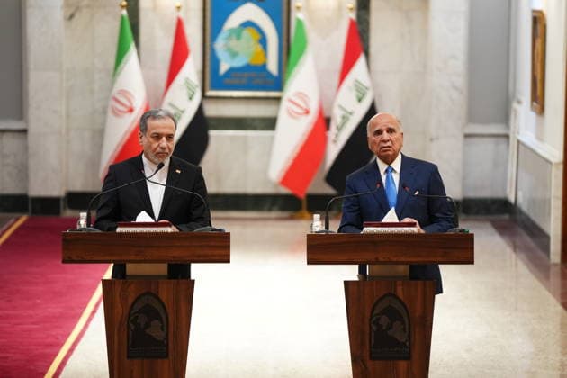 Abbas Araghchi - Fuad Hussein meeting in Iraq??????? BAGHDAD, IRAQ - JUNE 28, 2026: Iranian Foreign Minister Abbas Araghchi (L) and his Iraqi counterpart Fuad Hussein (R) hold a joint press conference after their meeting at the headquarters of the Ministry of Foreign Affairs in Baghdad, Iraq, on June 28, 2026. Murtadha AL-Sudani Anadolu Baghdad Iraq. Editorial use only. Please get in touch for any other usage.  Copyright: x2026xAnadoluxMurtadhaxAL-Sudanix