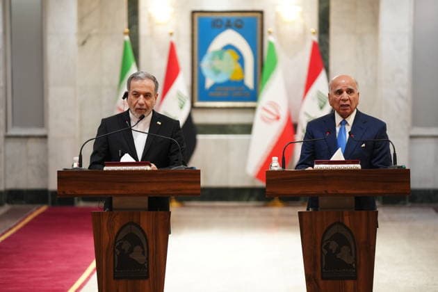 Abbas Araghchi - Fuad Hussein meeting in Iraq??????? BAGHDAD, IRAQ - JUNE 28, 2026: Iranian Foreign Minister Abbas Araghchi (L) and his Iraqi counterpart Fuad Hussein (R) hold a joint press conference after their meeting at the headquarters of the Ministry of Foreign Affairs in Baghdad, Iraq, on June 28, 2026. Murtadha AL-Sudani Anadolu Baghdad Iraq. Editorial use only. Please get in touch for any other usage.  Copyright: x2026xAnadoluxMurtadhaxAL-Sudanix