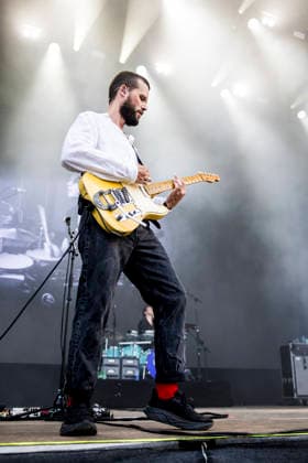 White Lies live at Tinderbox 2026 Odense, Denmark. 27th, June 2026. The English indie rock and post-punk band White Lies performs a live concert during the Danish music festival Tinderbox 2026 in Odense. Here singer and guitarist Harry McVeigh is seen live on stage. Denmark, Odense  Copyright: xGonzalesxPhoto LassexLagonix