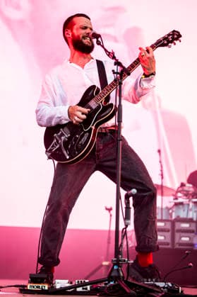 White Lies live at Tinderbox 2026 Odense, Denmark. 27th, June 2026. The English indie rock and post-punk band White Lies performs a live concert during the Danish music festival Tinderbox 2026 in Odense. Here singer and guitarist Harry McVeigh is seen live on stage. Denmark, Odense  Copyright: xGonzalesxPhoto LassexLagonix