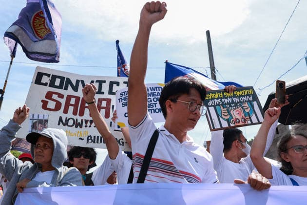 Anti-corruption rally in Philippines demands VP Sara Duterte s impeachment METRO MANILA, PHILIPPINES - JUNE 28: People holding placards reading Convict Sara Now take part in an anti-corruption rally a few days before the impeachment trial of Vice President Sara Duterte in Quezon City, Metro Manila, Philippines, on June 28, 2026. Organized by interfaith groups, including Muslim, Catholic and other Christian leaders, the rally drew thousands of people calling for better governance, electoral reforms, an end to corruption, and the impeachment of Vice President Sara Duterte, whose trial is scheduled to begin at the Senate on July 6. Daniel Ceng Anadolu Meto Manila Philippines. Editorial use only. Please get in touch for any other usage.  Copyright: x2026xAnadoluxDanielxCengx