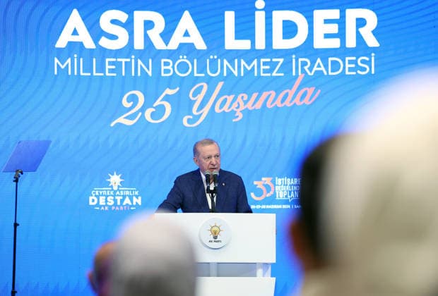 AK Party s 33rd Consultation and Evaluation Meeting in Sakarya SAKARYA, TURKIYE - JUNE 28: (----EDITORIAL USE ONLY - MANDATORY CREDIT - TURKISH PRESIDENCY MURAT CETINMUHURDAR HANDOUT - NO MARKETING NO ADVERTISING CAMPAIGNS - DISTRIBUTED AS A SERVICE TO CLIENTS----) Turkish President and AK Party Chairman Recep Tayyip Erdogan delivers a speech during the closing program of the 33rd Consultation and Evaluation Meeting of the Justice and Development (AK) Party in Sapanca district of Sakarya, Turkiye, on June 28, 2026. Turkish Presidency Mustafa Kamaci Anadolu Sakarya Turkey. Editorial use only. Please get in touch for any other usage.  Copyright: x2026xAnadoluxTurkishxPresidency MustafaxKamacix
