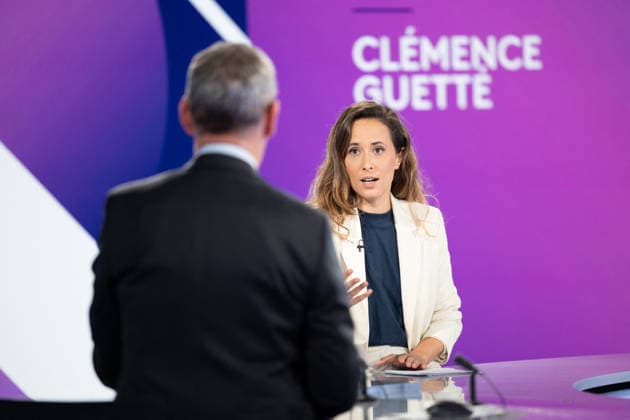Clemence Guette on Dimanche En Politique - Paris Portrait of National Assembly vice-president Clemence Guette during an interview for Dimanche En Politique on France 3 channel in Paris, France on June 28, 2026. Photo by Raphael Lafargue ABACAPRESS.COM Paris France  Copyright: xLafarguexRaphael ABACAx