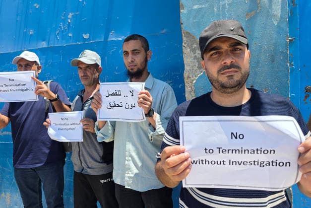 UNRWA employees stage protest over dismissal of 70 workers Employees of the United Nations Relief and Works Agency (UNRWA) take part in an open-ended sit-in outside the agency s industrial office in Khan Younis, southern Gaza Strip, on June 28, 2026, protesting a decision to dismiss 70 employees from their jobs. The protesters called on the agency s administration to reverse the decision, saying they would continue the sit-in until their demands are met. Photo by Tariq Mohammad APA Images Khan Yunis Gaza Strip Palestinian Territory 280626_Khan_Yunis_TM_01(2) Copyright: xapaimagesxTariqxMohammad xapaimagesx