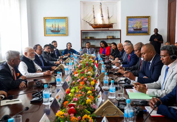 RECORD DATE NOT STATED Prime Minister Narendra Modi holds delegation-level talks with Seychelles President Patrick Herminie Victoria Seychelles , Jun 28 (ANI): Prime Minister Narendra Modi holds delegation-level talks with Seychelles President Patrick Herminie, in Victoria on Sunday. (Narendra Modi Photo Gallery ANI Photo) Victoria Seychelles Copyright: xANIx ANI_20260628066