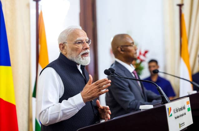 Exchange of MOUs and Joint Press Statement between India and Seychelles Victoria Seychelles , Jun 28 (ANI): Prime Minister Narendra Modi speaks during the joint press statement with Seychelles President Patrick Herminie, in Victoria on Sunday. (DPR PMO ANI Photo) Victoria Seychelles Copyright: xANIx ANI_20260628116