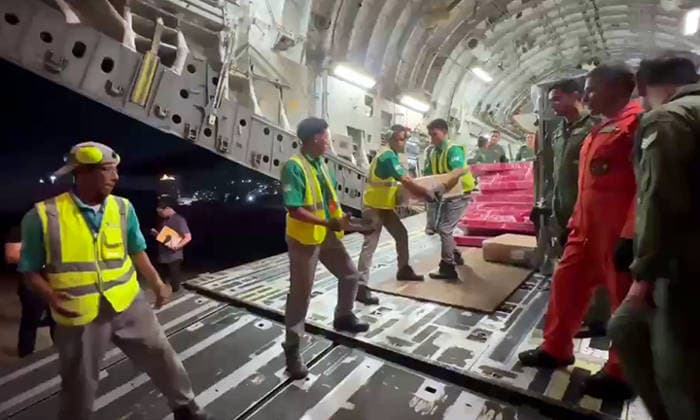 RECORD DATE NOT STATED Indian aid reaches earthquake-hit Venezuela under Operation Amistad Caracas Venezuela , Jun 28 (ANI): Indian aid which includes field hospital, relief supplies, medicines, and advanced medical equipment, reaches earthquake-hit Venezuela under Operation Amistad , on Sunday. (ANI Video Grab) Caracas Venezuela Copyright: xANIx ANI_20260628310