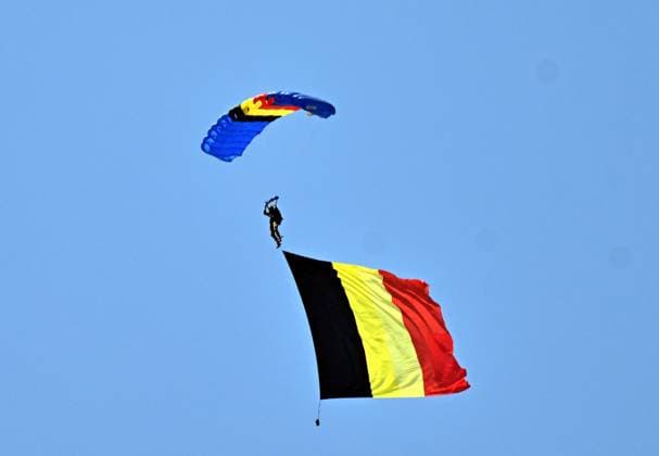 Belgian Air Force Days FLORENNES, BELGIUM - JUNE 28: Members of the Belgian Air Force parachute display team perform a demonstration jump within the scope of the Belgian Air Force Days at Florennes Air Base in Florennes, Belgium on June 28, 2026. Dursun Aydemir Anadolu Brussels Belgium. Editorial use only. Please get in touch for any other usage.  Copyright: x2026xAnadoluxDursunxAydemirx