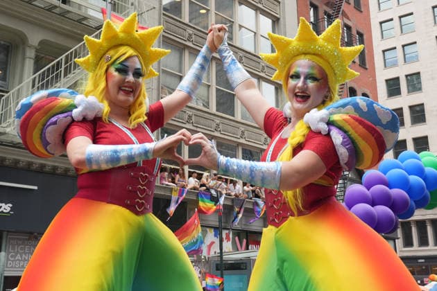 June 28, 2026, New Yok, New York, USA: Women on stilts march in the Annual NYC Pride March on June 28, 2026 in New York. NYC s Pride March began as a demonstration honoring the 1969 Stonewall Riots, has evolved into a global symbol of LGBTQIA+ resilience, unity and activism. New Yok USA - ZUMAb148 20260628_zap_b148_002 Copyright: xBryanxSmithx