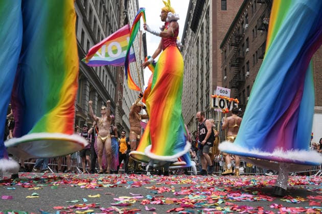 June 28, 2026, New Yok, New York, USA: People on silts walk down Fifth Avenue at the Annual NYC Pride March on June 28, 2026 in New York. NYC s Pride March began as a demonstration honoring the 1969 Stonewall Riots, has evolved into a global symbol of LGBTQIA+ resilience, unity and activism. New Yok USA  - ZUMAb148 20260628_zap_b148_011 Copyright: xBryanxSmithx