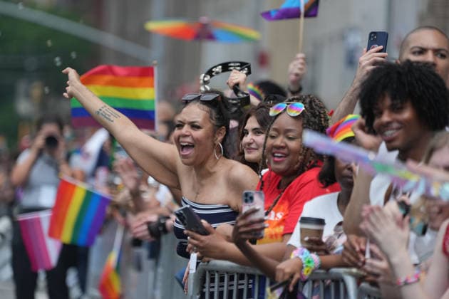 June 28, 2026, New Yok, New York, USA: People cheer at the Annual NYC Pride March on June 28, 2026 in New York. NYC s Pride March began as a demonstration honoring the 1969 Stonewall Riots, has evolved into a global symbol of LGBTQIA+ resilience, unity and activism. New Yok USA - ZUMAb148 20260628_zap_b148_014 Copyright: xBryanxSmithx