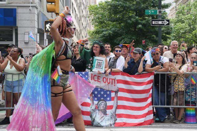 June 28, 2026, New Yok, New York, USA: A message for ICE at the Annual NYC Pride March on June 28, 2026 in New York. NYC s Pride March began as a demonstration honoring the 1969 Stonewall Riots, has evolved into a global symbol of LGBTQIA+ resilience, unity and activism. New Yok USA - ZUMAb148 20260628_zap_b148_016 Copyright: xBryanxSmithx