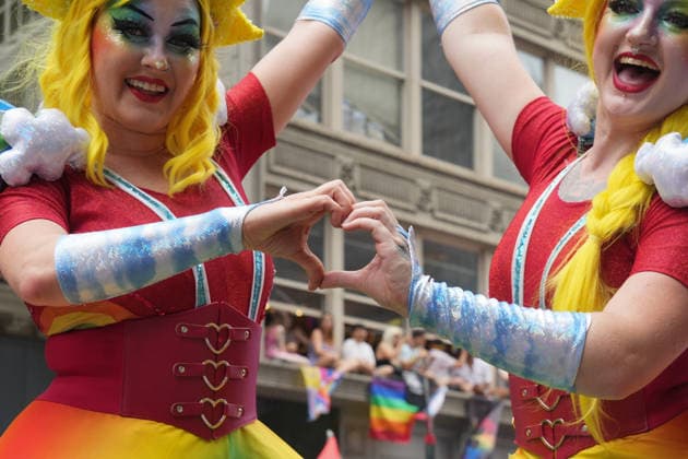 June 28, 2026, New Yok, New York, USA: Women on stilts dance at the Annual NYC Pride March on June 28, 2026 in New York. NYC s Pride March began as a demonstration honoring the 1969 Stonewall Riots, has evolved into a global symbol of LGBTQIA+ resilience, unity and activism. New Yok USA  - ZUMAb148 20260628_zap_b148_063 Copyright: xBryanxSmithx