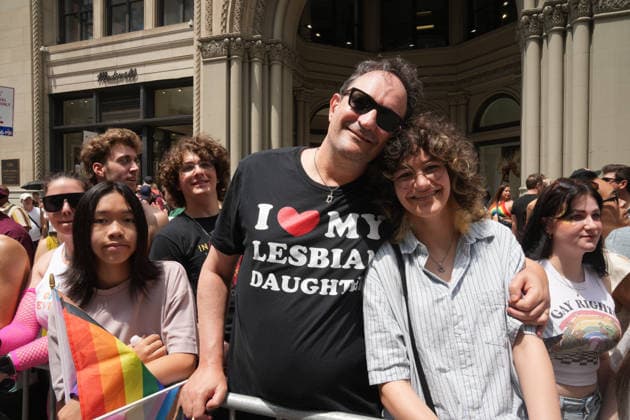 June 28, 2026, New Yok, New York, USA: A father and daughter at the Annual NYC Pride March on June 28, 2026 in New York. NYC s Pride March began as a demonstration honoring the 1969 Stonewall Riots, has evolved into a global symbol of LGBTQIA+ resilience, unity and activism. New Yok USA - ZUMAb148 20260628_zap_b148_064 Copyright: xBryanxSmithx