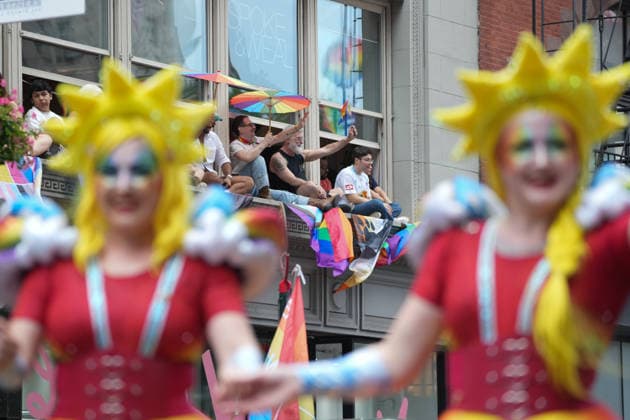 June 28, 2026, New Yok, New York, USA: Participants march on stilts at the Annual NYC Pride March on June 28, 2026 in New York. NYC s Pride March began as a demonstration honoring the 1969 Stonewall Riots, has evolved into a global symbol of LGBTQIA+ resilience, unity and activism. New Yok USA - ZUMAb148 20260628_zap_b148_070 Copyright: xBryanxSmithx