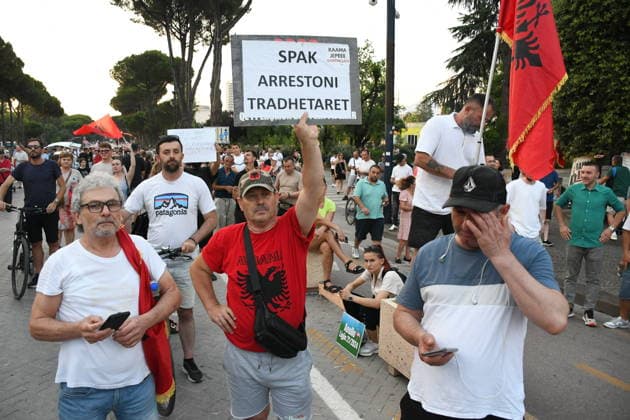 Protests in Albania hit 29th day over controversial Kushner-linked tourism project TIRANA, ALBANIA - JUNE 28: Protesters gather at Skanderbeg Square carrying banners and signs with the slogan Albania is not for sale during a demonstration on its 29th day against a planned tourism project in the Zvernec region of Vlora, in Tirana, Albania on June 28, 2026. Protesters later marched with Albanian flags to the Prime Ministry building on Martyrs of the Nation Boulevard to voice opposition against the sale of a coastal area in Zvernec, which is allegedly linked to Jared Kushner and Ivanka Trump, daughter of US President Donald Trump. Olsi Shehu Anadolu Tirana Albania. Editorial use only. Please get in touch for any other usage.  Copyright: x2026xAnadoluxOlsixShehux