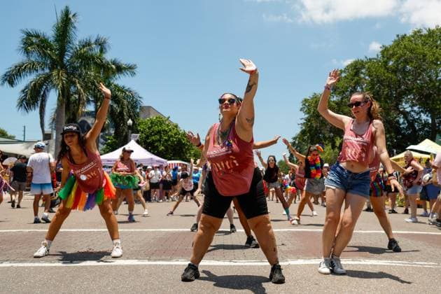 June 28, 2026, St. Petersburg, Florida, USA: DivaDance performers entertain the crowd with their dance moves during the St. Pete Pride Grand Central Street Fair at the Grand Central District on Sunday, June 28, 2026, in St. Petersburg. St. Petersburg USA - ZUMAs70_ 20260628_zan_s70_020 Copyright: xJeffereexWoox
