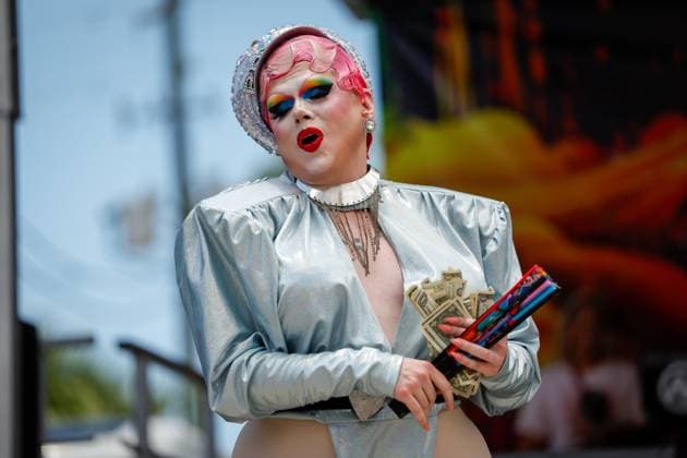 June 28, 2026, St. Petersburg, Florida, USA: Medusha, an entertainer, performs for the crowd during the St. Pete Pride Grand Central Street Fair at the Grand Central District on Sunday, June 28, 2026, in St. Petersburg. St. Petersburg USA  - ZUMAs70_ 20260628_zan_s70_028 Copyright: xJeffereexWoox