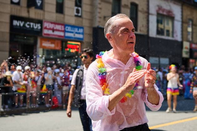 June 28, 2026, Toronto, On, Canada: Prime Minister Mark Carney is sprayed with water as he takes part in the Toronto Pride Parade on Sunday, June 28, 2026. Toronto Canada  - ZUMAc35_ 20260628_zaf_c35_044 Copyright: xSammyxKoganx