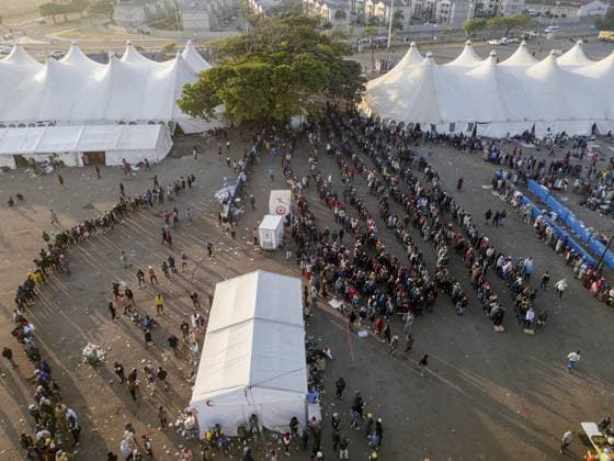 Malawian migrants wait to return home amid anti-foreigner protests in South Africa DURBAN, SOUTH AFRICA - JUNE 28: An aerial view of the area as Malawian migrants wait to be registered by South African immigration officials to return to their home country, amid ongoing anti-foreigner protests and rising security concerns across South Africa, in Durban, South Africa on June 28, 2026. Ihsaan Haffejee Anadolu Durban South Africa. Editorial use only. Please get in touch for any other usage.  Copyright: x2026xAnadoluxIhsaanxHaffejeex