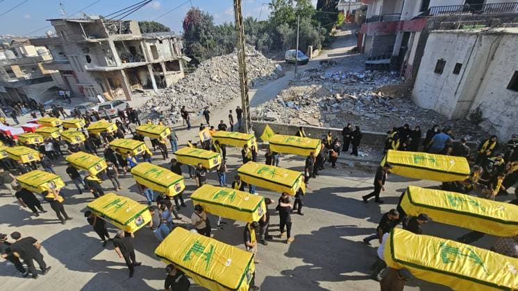 Symbolic funeral held for 61 Hezbollah members killed in Israeli attacks NABATIEH, LEBANON - JUNE 28: People attend a symbolic funeral ceremony for 61 Hezbollah members killed in Israeli attacks, in Dweir village of Nabatieh Governorate, southern Lebanon on June 28, 2026. Mohamad Zanaty Anadolu Nabatieh Lebanon. Editorial use only. Please get in touch for any other usage.  Copyright: x2026xAnadoluxMohamadxZanatyx