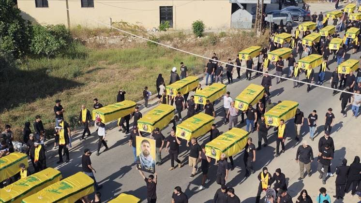 Symbolic funeral held for 61 Hezbollah members killed in Israeli attacks NABATIEH, LEBANON - JUNE 28: People attend a symbolic funeral ceremony for 61 Hezbollah members killed in Israeli attacks, in Dweir village of Nabatieh Governorate, southern Lebanon on June 28, 2026. Mohamad Zanaty Anadolu Nabatieh Lebanon. Editorial use only. Please get in touch for any other usage.  Copyright: x2026xAnadoluxMohamadxZanatyx