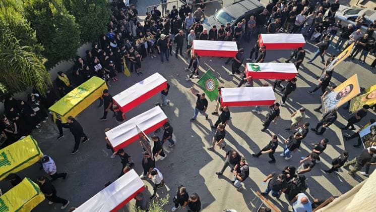 Symbolic funeral held for 61 Hezbollah members killed in Israeli attacks NABATIEH, LEBANON - JUNE 28: People attend a symbolic funeral ceremony for 61 Hezbollah members killed in Israeli attacks, in Dweir village of Nabatieh Governorate, southern Lebanon on June 28, 2026. Mohamad Zanaty Anadolu Nabatieh Lebanon. Editorial use only. Please get in touch for any other usage.  Copyright: x2026xAnadoluxMohamadxZanatyx