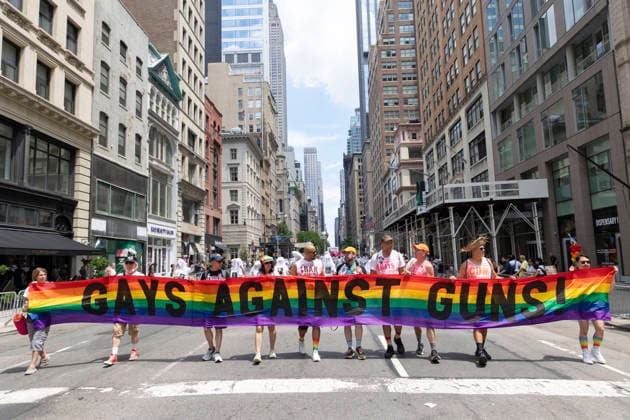June 28, 2026, New York, New York, USA: Grand Marshal GAYS AGAINST GUNS march in the 57th annual NYC Pride March as it proceeds down Fifth Avenue from Midtown to Greenwich Village. Nonviolently challenging gun violence, the direct action group was founded in response to the loss of 49 lives at Pulse Nightclub on June 12, 2016. This year s Pride theme For All of Us honors the legacy of activist Marsha P. Johnson. New York USA  - ZUMAr174 20260628_znp_r174_019 Copyright: xGinaxMxRandazzox
