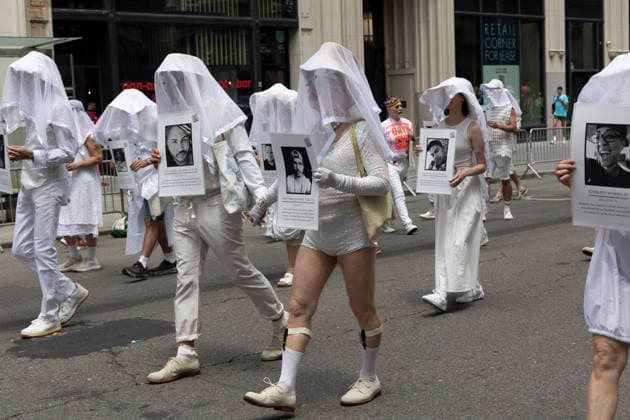 June 28, 2026, New York, New York, USA: The 57th annual NYC Pride March proceeds down Fifth Avenue from Midtown to Greenwich Village. Grand Marshal Gays Against Guns march with 49 Human Beings representing those lost to gun violence. The direct action group was founded in response to the loss of 49 lives at Pulse Nightclub on June 12, 2016. The theme of Pride For All of Us honors the legacy of activist Marsha P. Johnson. New York USA  - ZUMAr174 20260628_znp_r174_023 Copyright: xGinaxMxRandazzox