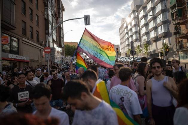 Critical Pride March Takes Place in Madrid MADRID, SPAIN JUNE 28, 2026: Participants take part in the Critical Pride March in central Madrid, Spain, on June 28, 2026. The demonstration, held under the slogan Against the colonial capitalism that massacres us, brought together activists and members of the LGBTQ+ community calling for social justice, equality and solidarity with marginalized communities. Madrid MADRID Spain Copyright: x xC.xCarvajalx xJNAxPressx