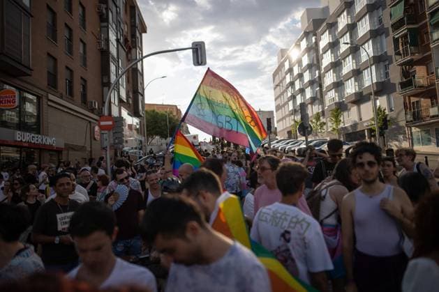 June 28, 2026, Madrid, Madrid, Spain: People march with flags during the Critical Pride march in Madrid.Critical Pride March 2026, under the slogan against the colonial capitalism that massacres us, this Sunday in Madrid. Madrid Spain - ZUMAs197 20260628_aaa_s197_081 Copyright: xSOPAxImagesx
