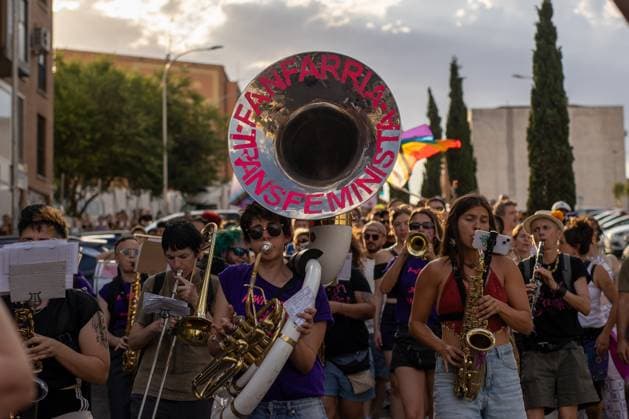 June 28, 2026, Madrid, Madrid, Spain: Musicians are part of a band during the Critical Pride march in Madrid..Critical Pride March 2026, under the slogan against the colonial capitalism that massacres us, this Sunday in Madrid. Madrid Spain - ZUMAs197 20260628_aaa_s197_088 Copyright: xSOPAxImagesx