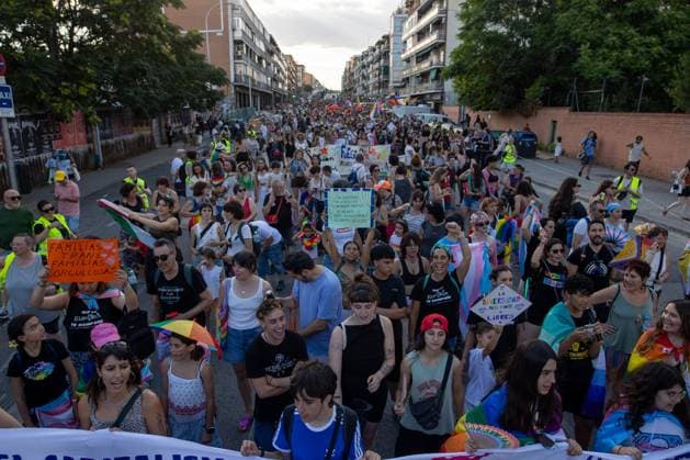 June 28, 2026, Madrid, Madrid, Spain: Hundreds of people march during the Critical Pride march in Madrid..Critical Pride March 2026, under the slogan against the colonial capitalism that massacres us, this Sunday in Madrid. Madrid Spain - ZUMAs197 20260628_aaa_s197_089 Copyright: xSOPAxImagesx