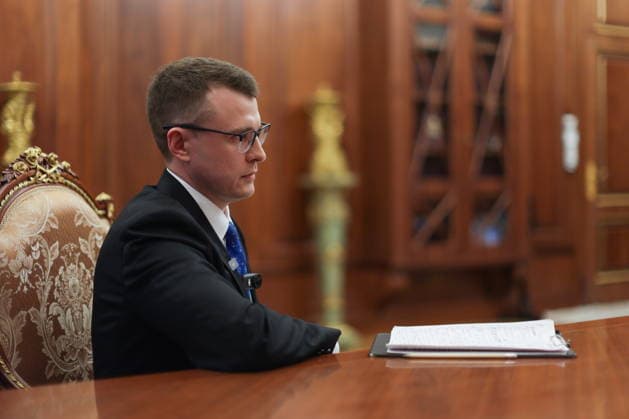 RUSSIA, MOSCOW - JUNE 28, 2026: VGTRK journalist Pavel Zarubin during an interview with Russia s President Putin Moscow Russia  - ZUMAt113 20260628_zaa_t113_293 Copyright: xGavriilxGrigorovx