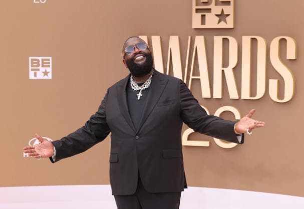 Rick Ross arrives on the red carpet for 26th annual BET Awards live telecast at the Peacock Theater in Los Angeles on Sunday, June 28, 2026. The BET Awards honors Black entertainers and other people of color in music, film, sports and philanthropy.  LAP20260628207 GREGxGRUDT