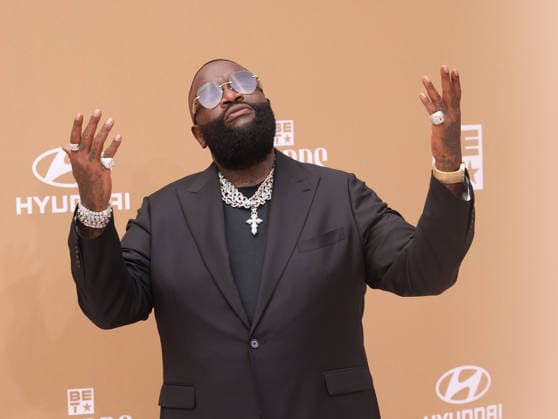 Rick Ross arrives on the red carpet for 26th annual BET Awards live telecast at the Peacock Theater in Los Angeles on Sunday, June 28, 2026. The BET Awards honors Black entertainers and other people of color in music, film, sports and philanthropy.  LAP20260628209 GREGxGRUDT