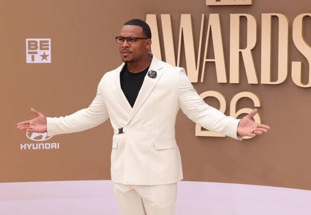 Michael BOLO Bolwaire arrives on the red carpet for 26th annual BET Awards live telecast at the Peacock Theater in Los Angeles on Sunday, June 28, 2026. The BET Awards honors Black entertainers and other people of color in music, film, sports and philanthropy.  LAP20260628186 GREGxGRUDT