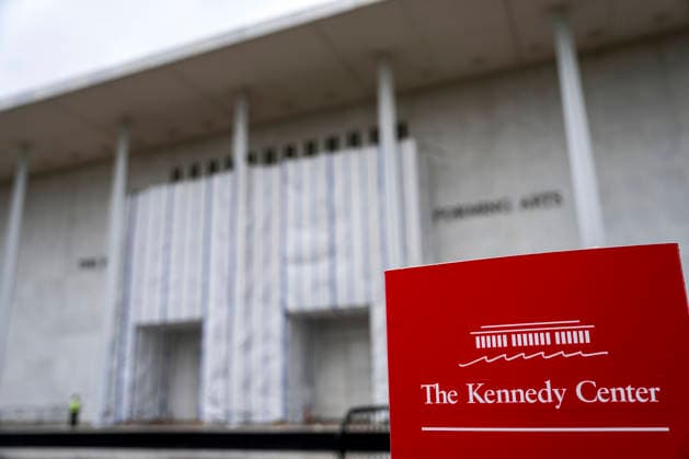 Scaffolding and tarp covers the building name of the John F. Kennedy Center for the Performing Arts, on Monday, June 15, 2026 in Washington, DC. Early June, a judge ordered the removal of US President Donald Trump s name from the facade of the building.  WAP20260628307 BONNIExCASH