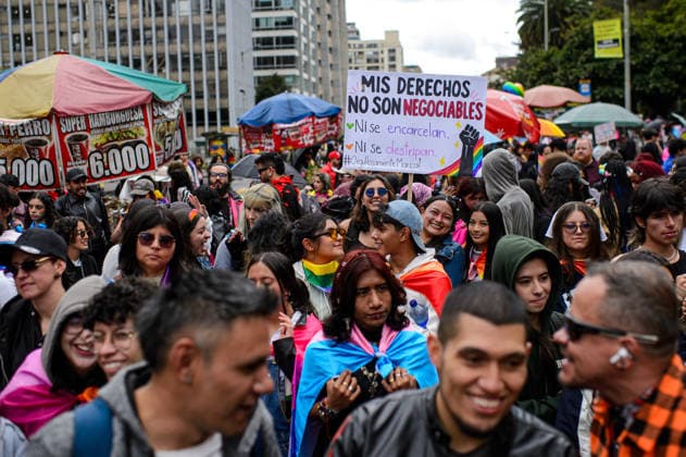 June 28, 2026, Bogota, Bogota D.C, Colombia: Demonstrators take part with flags and banners representing different diverse communities during the international pride parade demonstrations in Bogota, Colombia on June 28. Bogota Colombia - ZUMAvp1_ 20260628_zia_vp1_018 Copyright: xSebastianxBarrosx