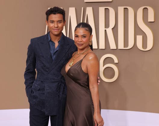 (L-R) Jaafar Jackson and Nia Long arrive on the red carpet for 26th annual BET Awards live telecast at the Peacock Theater in Los Angeles on Sunday, June 28, 2026. The BET Awards honors Black entertainers and other people of color in music, film, sports and philanthropy.  LAP20260628278 GREGxGRUDT