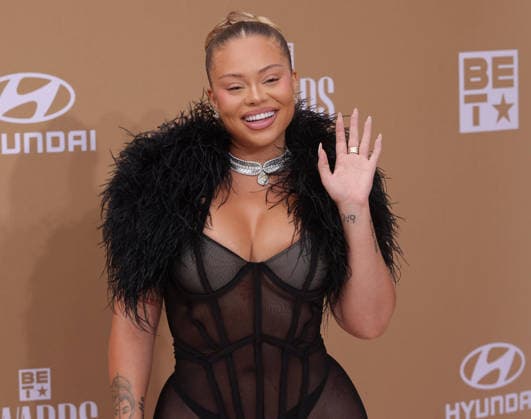Latto arrives on the red carpet for 26th annual BET Awards live telecast at the Peacock Theater in Los Angeles on Sunday, June 28, 2026. The BET Awards honors Black entertainers and other people of color in music, film, sports and philanthropy.  LAP20260628302 GREGxGRUDT