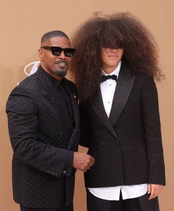 (L-R) Jamie Foxx and Anelise Foxx arrive on the red carpet for 26th annual BET Awards live telecast at the Peacock Theater in Los Angeles on Sunday, June 28, 2026. The BET Awards honors Black entertainers and other people of color in music, film, sports and philanthropy.  LAP20260628315 GREGxGRUDT