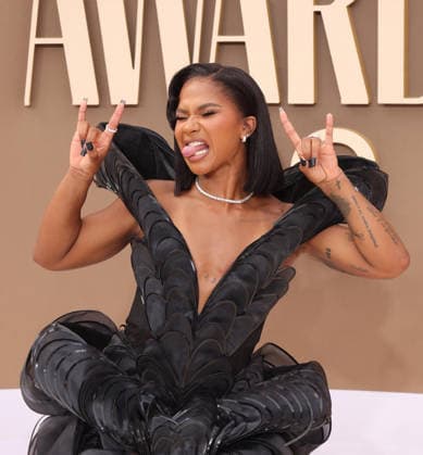 Jordan Chiles arrives on the red carpet for 26th annual BET Awards live telecast at the Peacock Theater in Los Angeles on Sunday, June 28, 2026. The BET Awards honors Black entertainers and other people of color in music, film, sports and philanthropy.  LAP20260628346 GREGxGRUDT