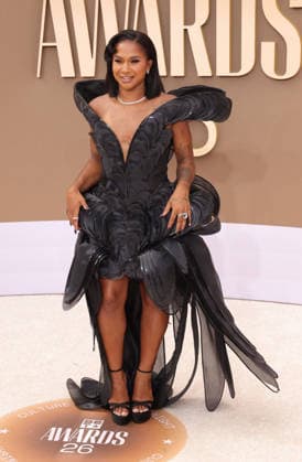 Jordan Chiles arrives on the red carpet for 26th annual BET Awards live telecast at the Peacock Theater in Los Angeles on Sunday, June 28, 2026. The BET Awards honors Black entertainers and other people of color in music, film, sports and philanthropy.  LAP20260628347 GREGxGRUDT