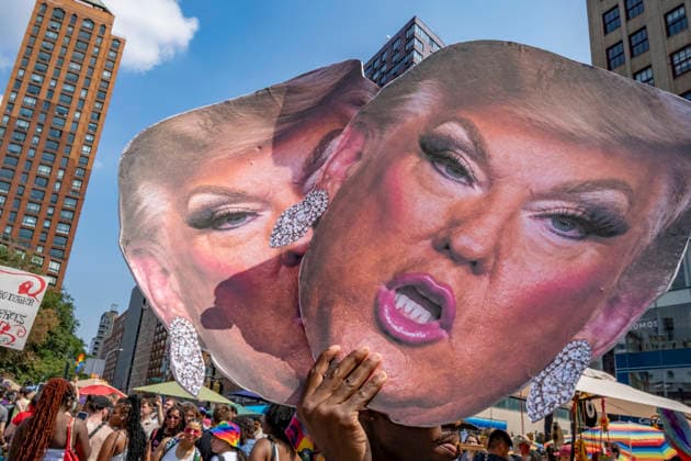 June 28, 2026, New York, New York, USA: Donald Trump on display in Union Square filled with activism, unity, liberation and joy.as hundreds performed and marched on the streets of.Lower Manhattan in the Queer Liberation March and Pride Fest..The annual LGBTQ+ protest march billed as the anti-corporate police free alternative to .the NYC Pride March to coincde with the 50th anniversary of the.Stonewall Riots. New York USA - ZUMAh156 20260628_znp_h156_010 Copyright: xMiloxHessx