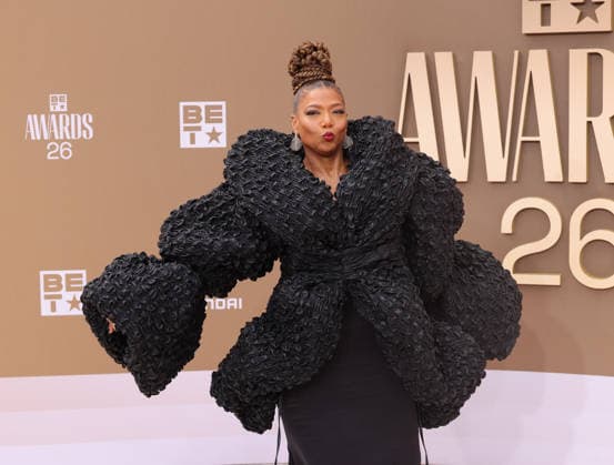 Queen Latifah arrives on the red carpet for 26th annual BET Awards live telecast at the Peacock Theater in Los Angeles on Sunday, June 28, 2026. The BET Awards honors Black entertainers and other people of color in music, film, sports and philanthropy.  LAP20260628371 GREGxGRUDT