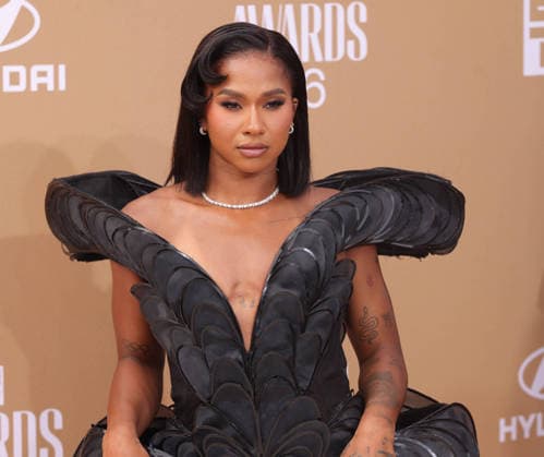 Jordan Chiles arrives on the red carpet for 26th annual BET Awards live telecast at the Peacock Theater in Los Angeles on Sunday, June 28, 2026. The BET Awards honors Black entertainers and other people of color in music, film, sports and philanthropy.  LAP20260628373 GREGxGRUDT