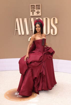 Teyana Taylor arrives on the red carpet for 26th annual BET Awards live telecast at the Peacock Theater in Los Angeles on Sunday, June 28, 2026. The BET Awards honors Black entertainers and other people of color in music, film, sports and philanthropy.  LAP20260628387 GREGxGRUDT